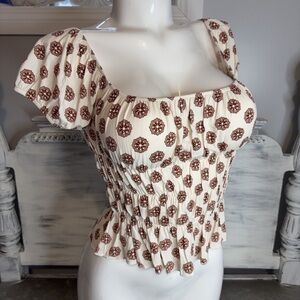Forever 21 Cream and Brown Floral Blouse